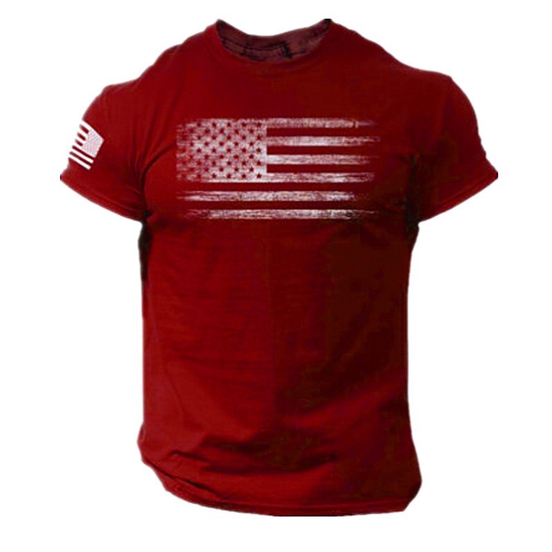 

2021 men' summer patriotic 3D printed US flag T-shirt, Red