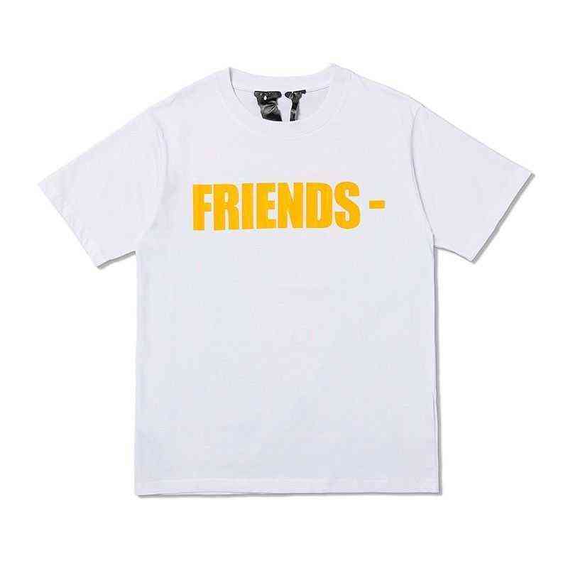 

Vlones European and American fashion brand friends Yellow Large V short sleeve menand womensame round neck BF style youth pure cotton, White scf 1529