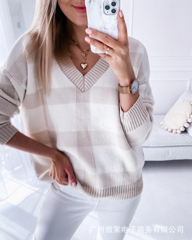 

Women' Sweaters Kitting Sweater Women 2021 Autumn Long-sleeved V-neck, Ivory