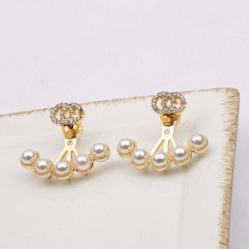 

Women 18K Gold Plated Earrings Luxury Brand Designers Ear Stud Geometric Exaggerate Classic Crystal Rhinestone Pearl Wedding Party Jewerlry ER0123