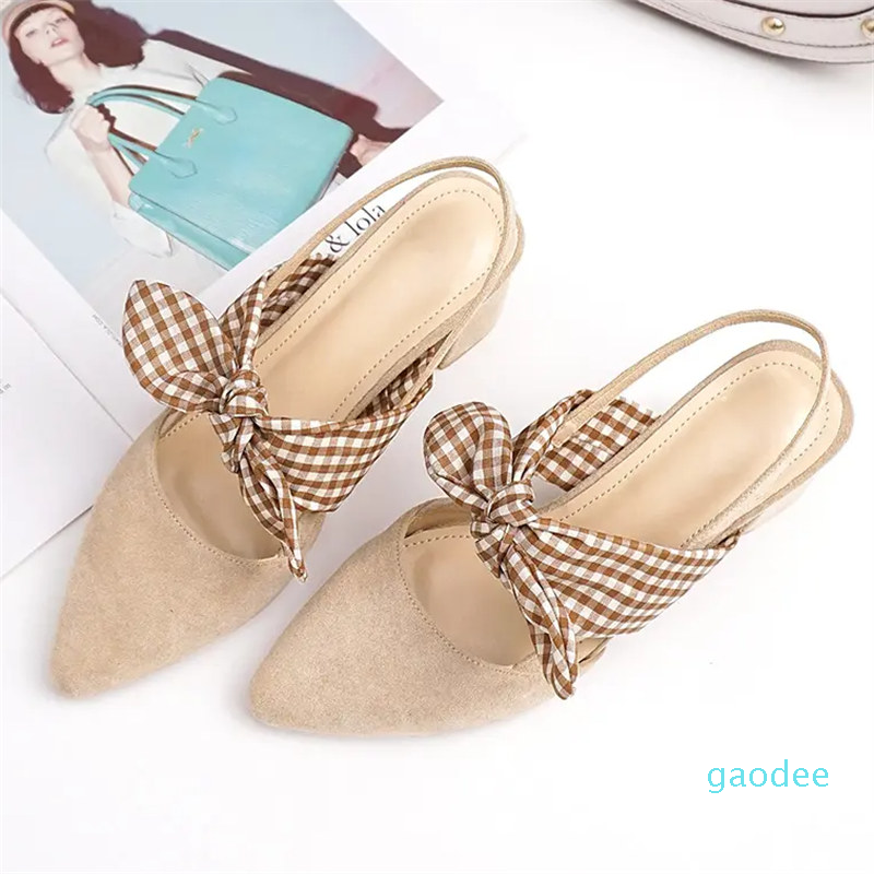 

2021 Women summer sandals thick with bows fashion temperament pointed toe casual high heels