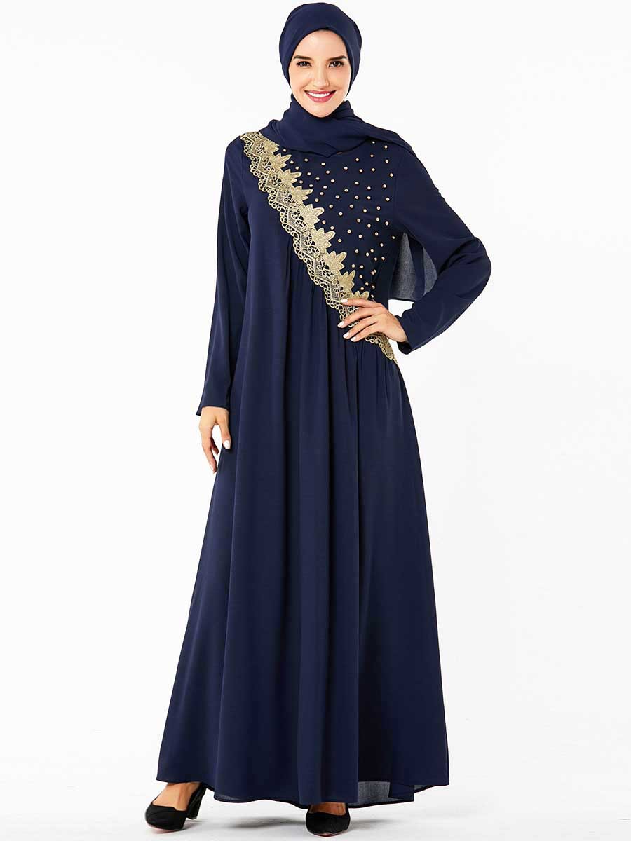 

Big Swing Women Muslim Dress Fashion Dignified Arab Beading Embroidery A-line Long Dress Middle East Islamic Clothing Caftan