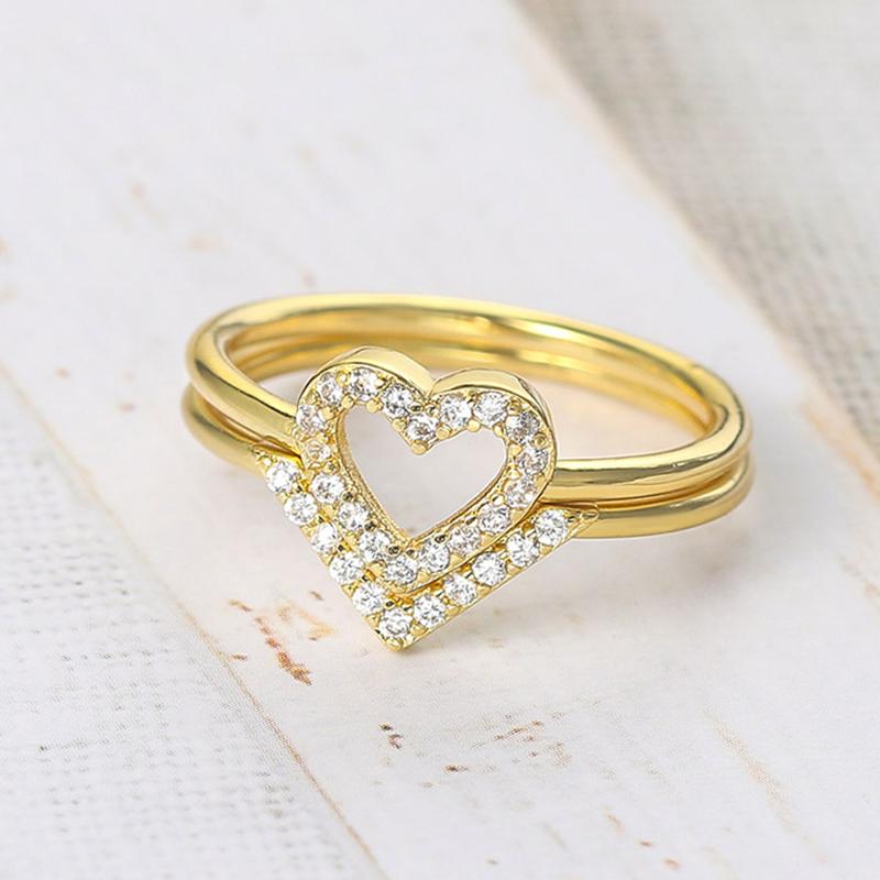 

Wedding Rings Bride Set For Women Heart Jewellery Micro Zircon Gold Color Kpop Engagement Date Jewelry Wholesale SR918, Slivery;golden
