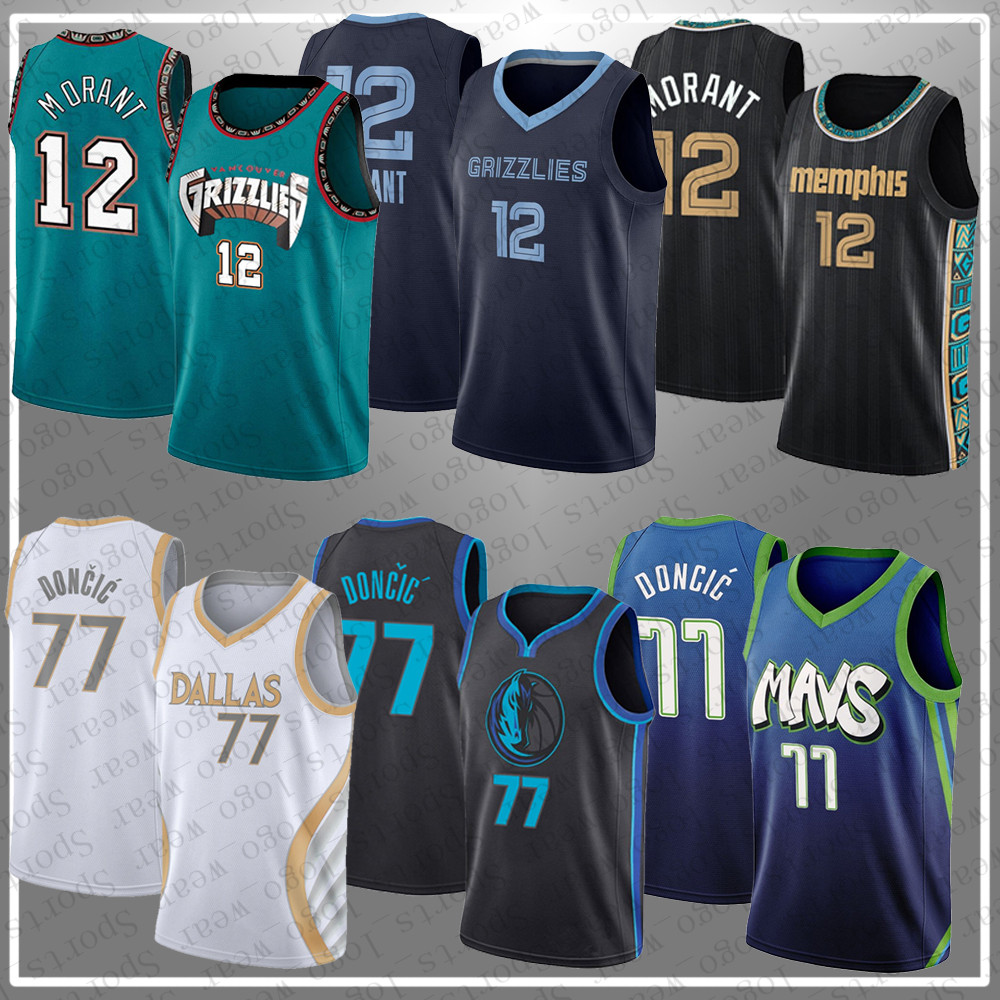 

Dallas Mavericks NBA Basketball Jerseys Memphis Grizzlie 12 Ja Morant 77 Luka Doncic Stitched Jerseys, Black;red
