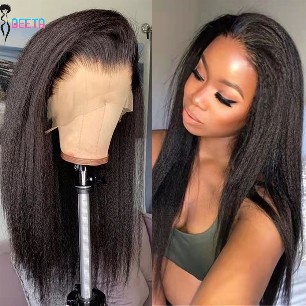 

LX Brand Kinky Straight Wig Yaki 13x6 Hd Transparent Lace Front Human Hair Wigs Afro Lace Frontal Human Hair Wigs for Black Womenfactory di, 4x4 closure wig