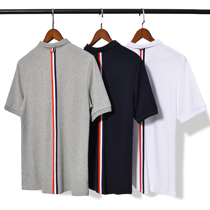 

Tb 2021 Fashion Thom Brand T-shirt Men Women tee Couple Short Casual Clothing Slim Summer Turn-down Collar Cotton Striped t Shirts, White;black