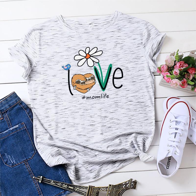 

Women' T-Shirt 100% Cotton Summer O-Neck Harajuku Daisy Sloth Bird Print Top Casual Female T Shirt Oversized Size -5XL, Green