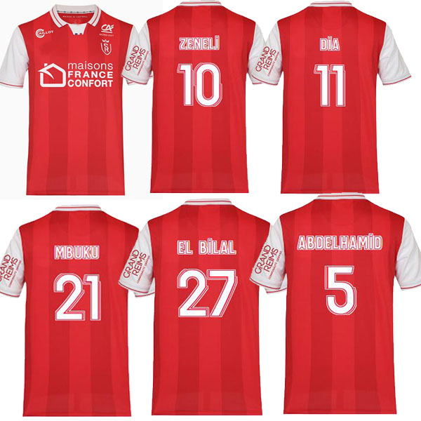 

21 22 Stade Reims Soccer Jerseys home 10 ZENELI 5 ABDELHAMID 11 DIA MBUKU 24 CAFARO 27 EL BILAL JERSEY 2021 de RED FOOTBALL SHIRTS
