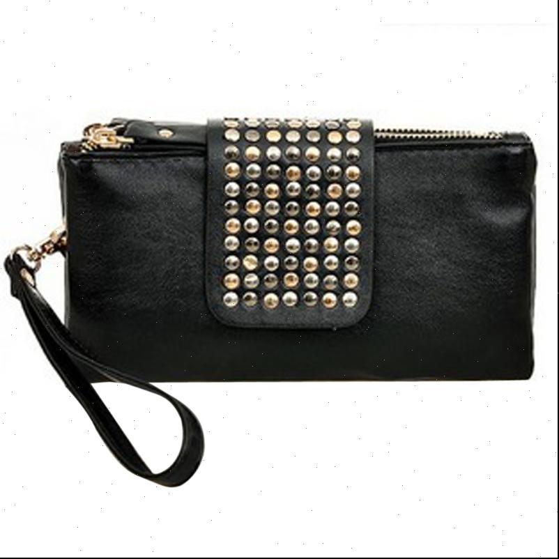 

lady wallet women black rivet stud handbag pu leather purse clutch card bag small crossbody billetera mujer, Red;black