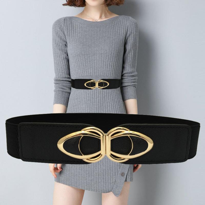 

Belts Simple Joker Dress Decorative Belt Elastic Women's Girdle Metal Flower Designerleather Waist Band, Black