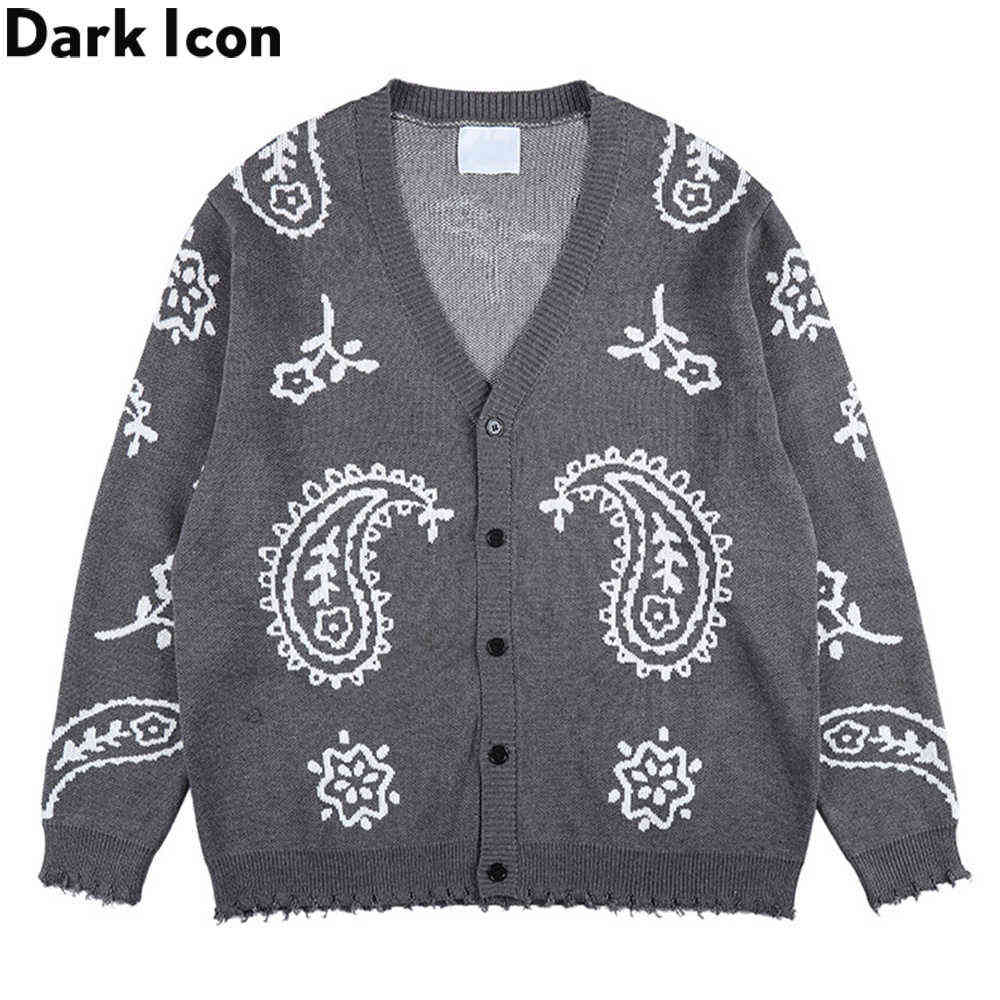 

Bandana Cardigan Sweater Men Women Autumn Single Breast Oversized Paisley Sweaters Cashew Couple Clothes 210603, Grey