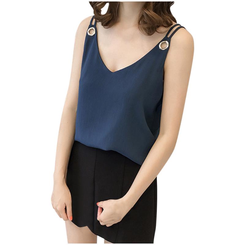 

Chiffon Shirt Ladies Tops Fashion Women Blouse Casual Sleeveless Vest V-Neck Solid Camis Tank D91211 Women's Blouses & Shirts, Beige