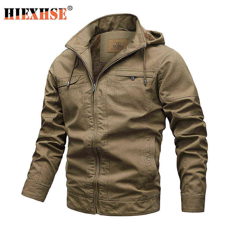

Military Jacket Men Hoode Fleece Spring Autumn Cotton Windbreaker Pilot Coat Army Men's Bomber Jackets Cargo Flight Jacket Male 211110, Green