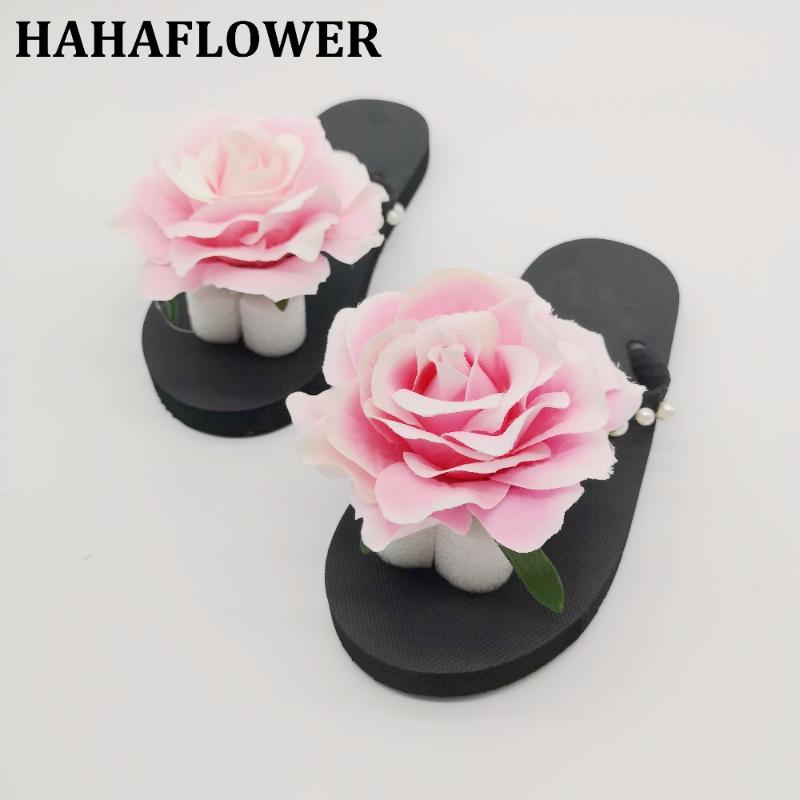 

Slippers HAHAFLOWER 2021 Women Flower Summer Shoes Rose Red Flat Flip Flops Casual Flats Big Size 45, Black
