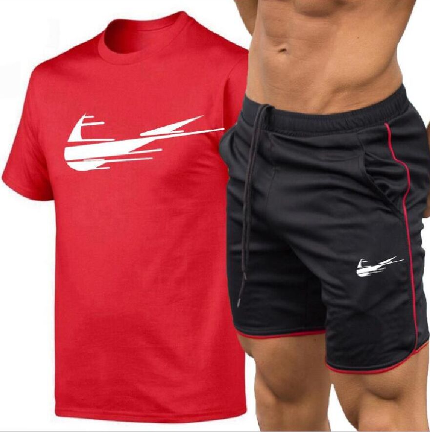 

Men red T-shirt Short 2 Pieces Sets Casual Men's Tracksuit Sportswear Man Sport Track Jogging Suit Training Sweatshirt Male, Gray