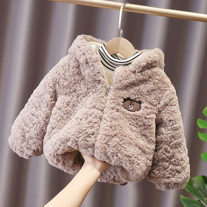 

Jackets Winter Spring Baby Girls Boys Coat Warm Thicken Cartoon Bear Plus Velvet Toddler Hooded Outwear Kids Children Clothes, Blue;gray