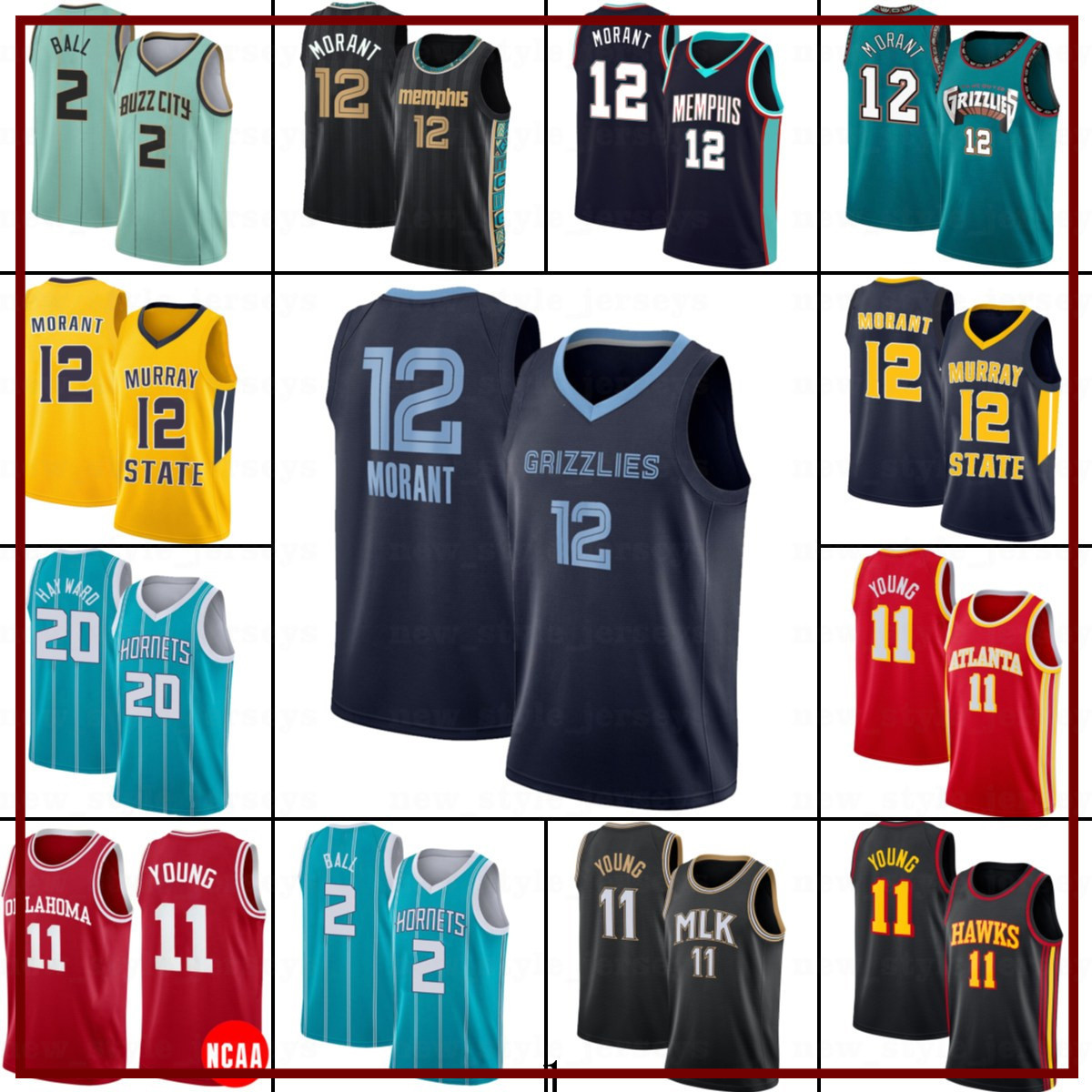

AtlantaHawksCharlotteHornetsMemphisGrizzlie LaMelo 2 Ball Ja 12 Morant Gordon 20 Hayward Basketball Jersey Trae 11 Young X2, Men