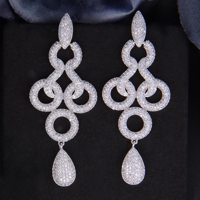 

Dangle & Chandelier Fashion Wedding Waterdrop Pendant Full Cubic Zirconia Drop Pierced Earrings For Women Girls Korean