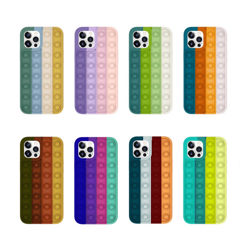 

Pop Fidget Reliver Stress Toys Rainbow Cell Phone Cases for iPhone 12 11 Pro Max 7 8 Plus Push Bubble Antistress Cover