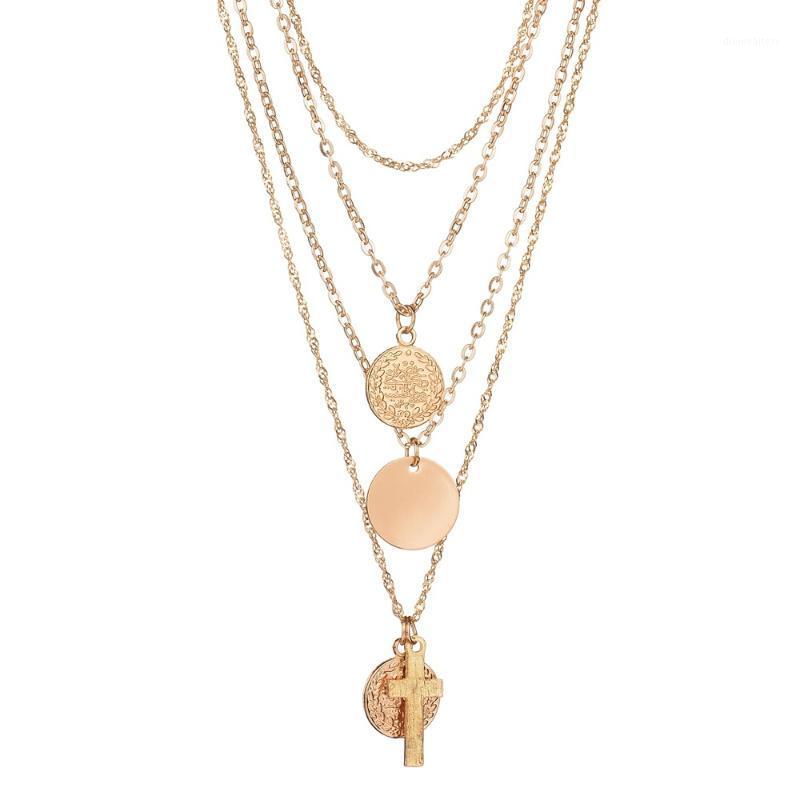 

Krasivaya Metal Multilayer Round Rtro Cross Chocker Necklace For Women Chains