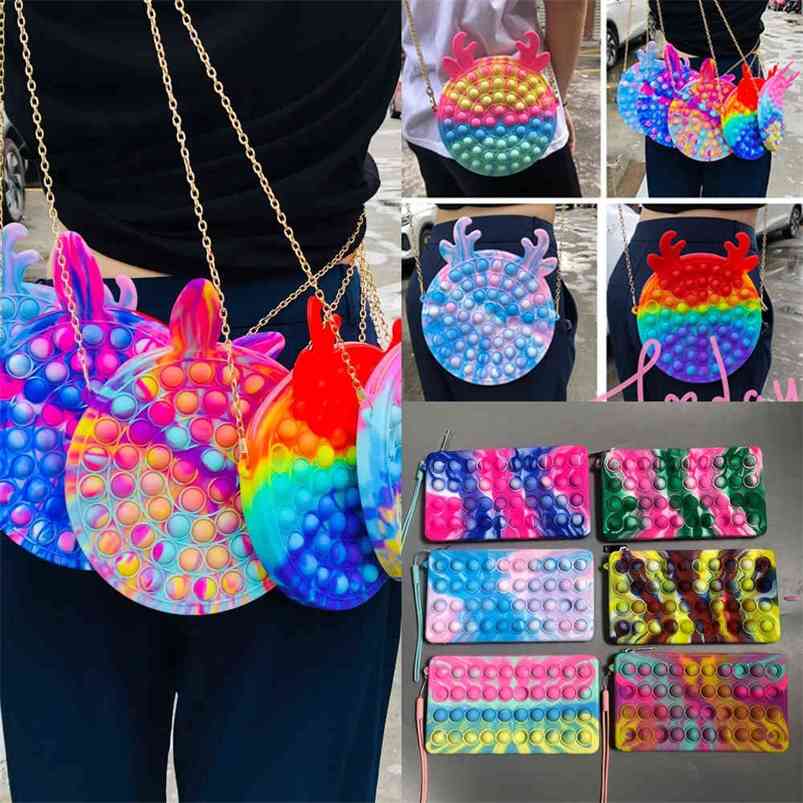 

Fidget crossbody chain bag push poo-its silicone rubber purses fanny pack macaron rainbow backpacks bubble popper handbag cometic make up bags pencil case G83CIQ7, Mixed or list color u need