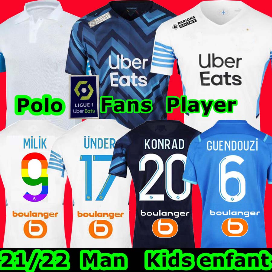 

Flocking Ligue Patch 21 22 Marseille soccer jerseys LUIS HENRIQUE ALVARO 2021 2022 OM MILIK 9 Ünder KONRAD maillot foot MANDANDA THAUVIN PAYET football shirts men kids, 21-22 home goalkeeper man+patch