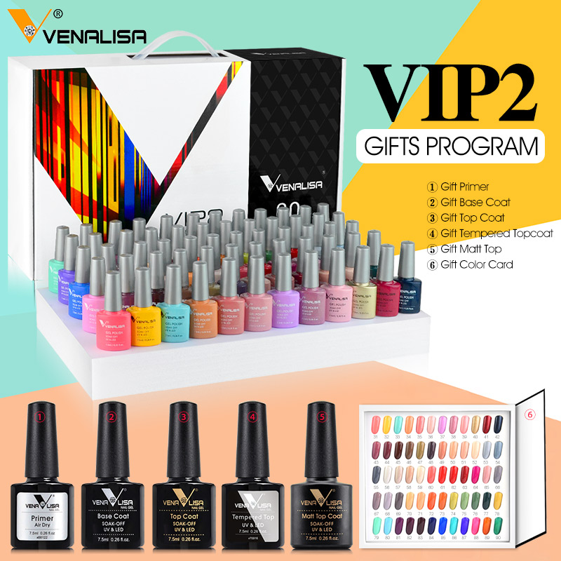 

71508K VENALISA 65pcs Gel Polish Set VIP2 5 Series Base Primer Tempered Top Coat 60 Colors Color Kit
