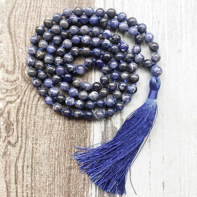

Chains Personal Handmade Fancy Jewelry For Men Buddhist Yoga Mala Necklace 108 Sodalite Knotted Tassel Gift Jewelry1