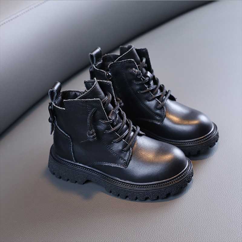 

Boots Genuine Leather Children 2021 Autumn Girls Soft Sole Breathable Black Fashion Kids Size 26-37, Black;grey