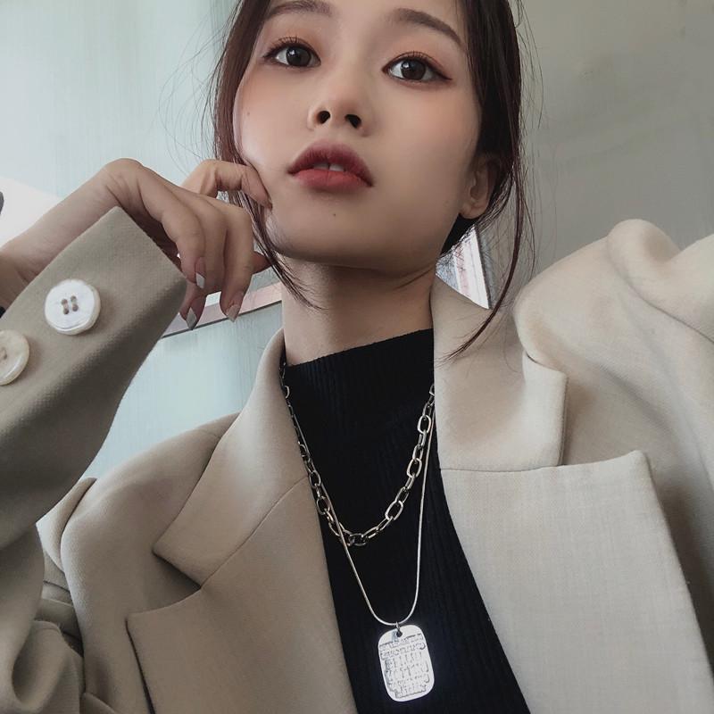 Pendant Necklaces Punk Retro Thick Chain Portrait Square Necklace Men Women Personality Double Layers Hip-hop Neck Jewerly-image-700483333