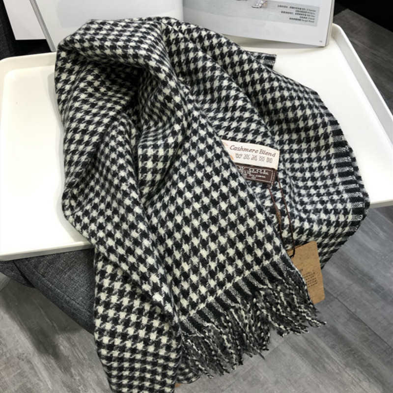 Winter scarf women autumn Luxury high-quality wild cashmere long thick black white houndstooth warm Shawls scarves for women Q0828