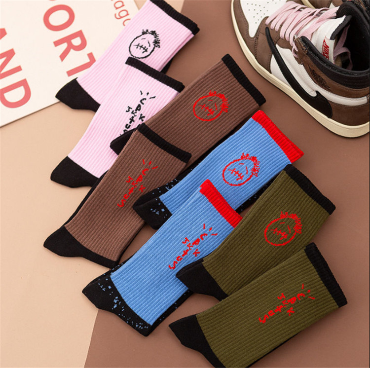 

European American brand socks 3 pairs Travis fashion casual cotton breathable skateboard hip hop men's Blue Brown TS219m, 21