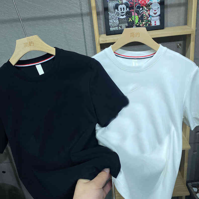 

European Station New Fashion Brand Monclair T-shirt Short Sleeved Sweater Men's Simple And Handsome Embroidered Round Neck Bottomed, White