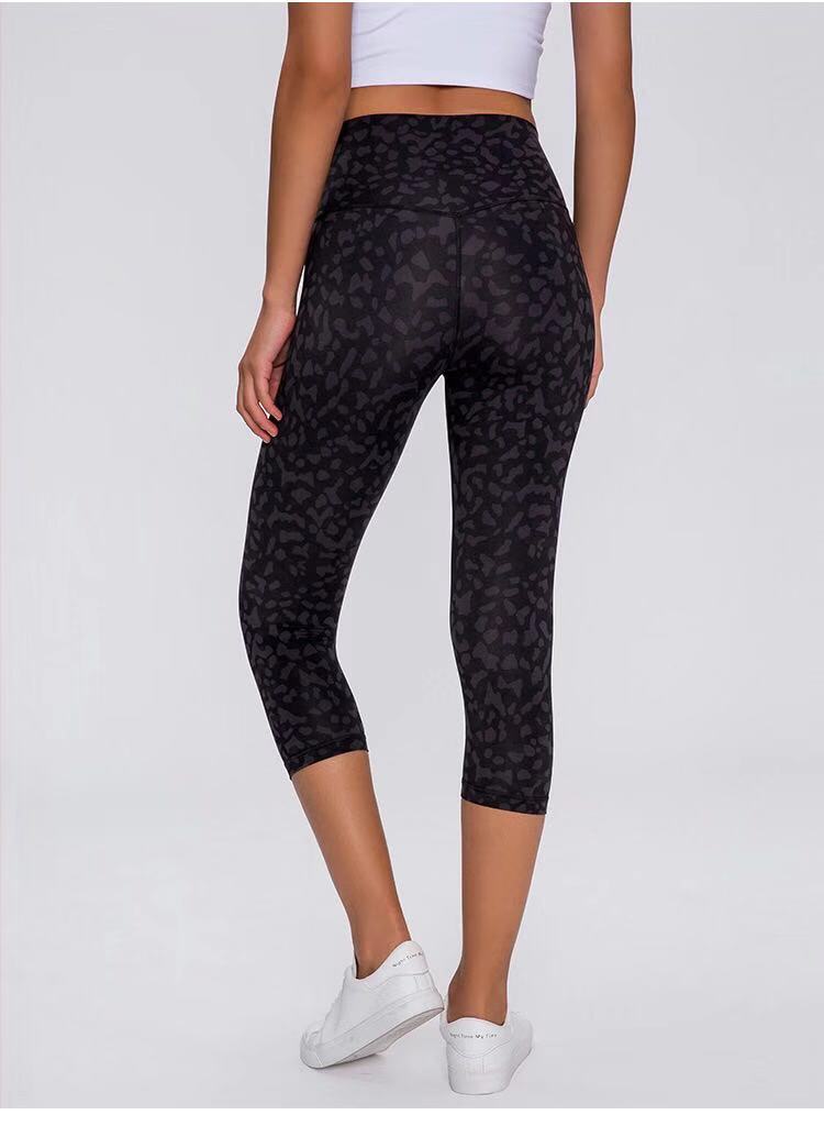 

Lu2048 solid color women yoga crops high waist sports gym wear leggings elastic fitness lady overall align capris tights workout, Black
