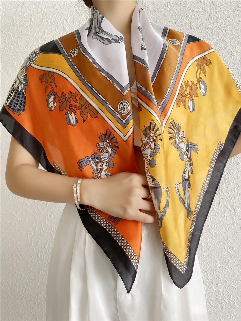 

Scarves Large Hijab For Women Horse Print Silk Satin Scarf Female 90x90cm Square Shawls Head Scarfs Ladies