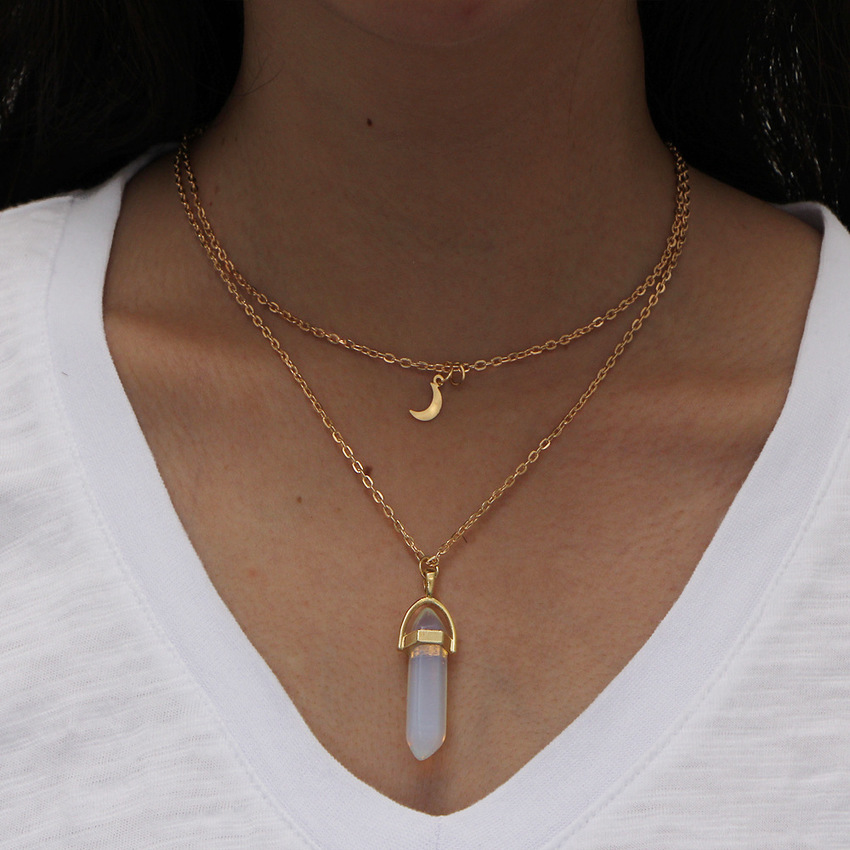 

Crystal stone Hexagonal Prism Healing Pendant necklace rhombus bullet gold chains necklaces for women kids fashion jewelry will and sandy, Silver