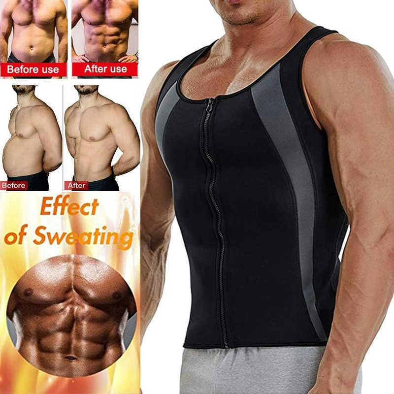 

Neoprene Sauna Suit for Men Waist Trainer Vest Zipper Body Shaper with Adjustable Tank Top Male Shapewear Corset Workout T-Shirt, Gray