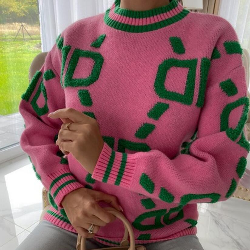 

D luxury clothes womens sweater for woman designer sweaters casual knit contrast color long-sleeved autumn fashion classic ladies collar cotton coat, Pink