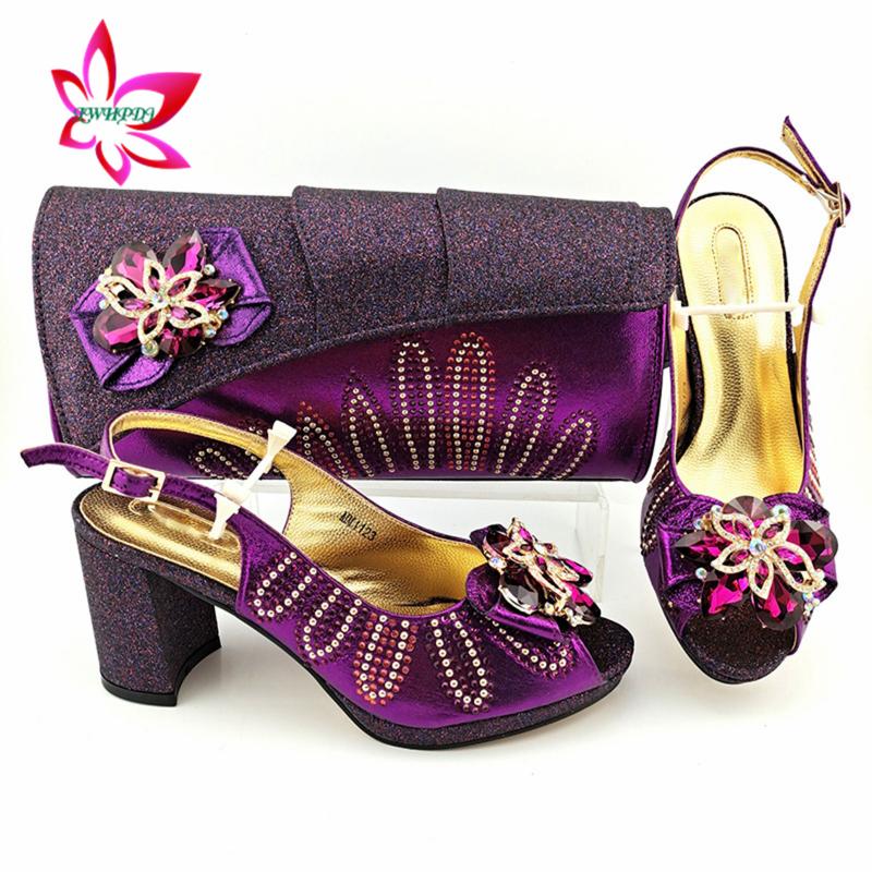 

Dress Shoes 2021 INS African Women And Bag To Match In Purple Color Peep Toe Sandals With Platform For Garden Party