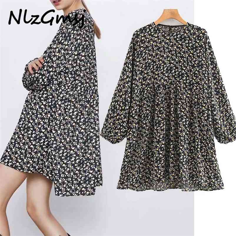 

Dres Spring Loose Print Mini Long Sleeve O-Neck Street Plus Size Female Elegant es Clothing Vestido 210628, As picture