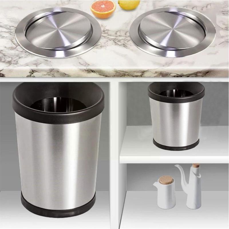 

Waste Bins 1pc Round Built-in Countertop Lid Trash Can Stainless Tooling Sink Flip Kitchen Concealed Steel M0E1
