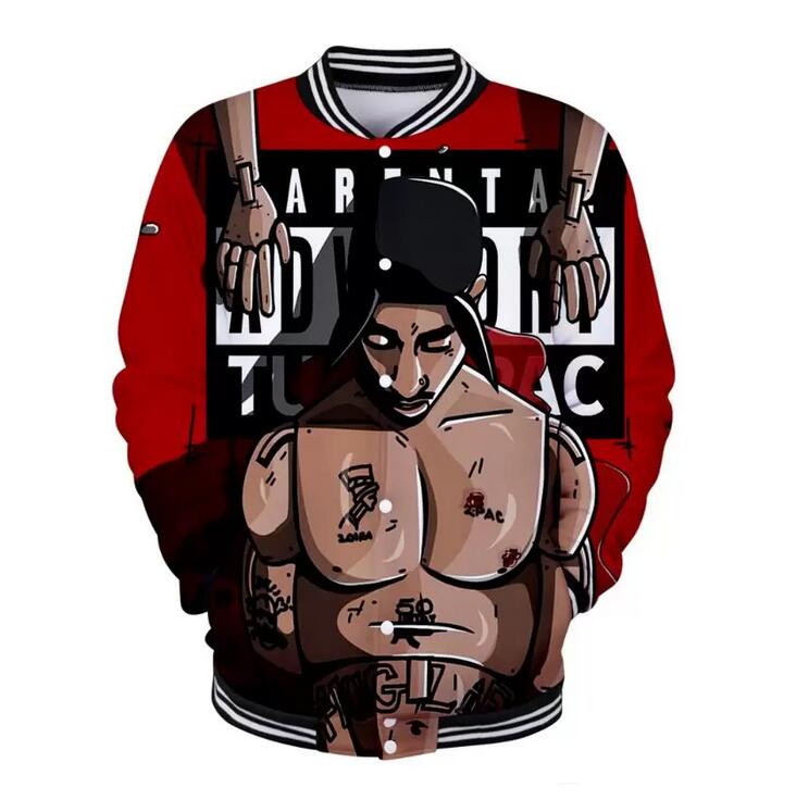 

New 2Pac Cool Baseball Jacket Spring Fashion Slim 3D Print Long Sleeve Bomber Jacket Jaquetas Mens Varsity Jackets, N01572