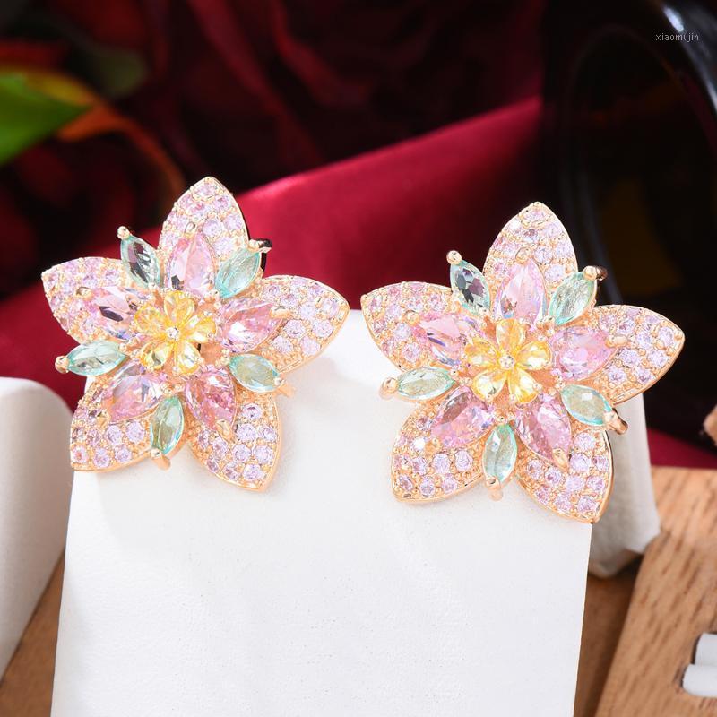 

Stud KellyBola Jewelry Multicolour Sweet Romantic High-Quality Flowers Zirconia Earrings Women's Party Daily Anniversary Accessories