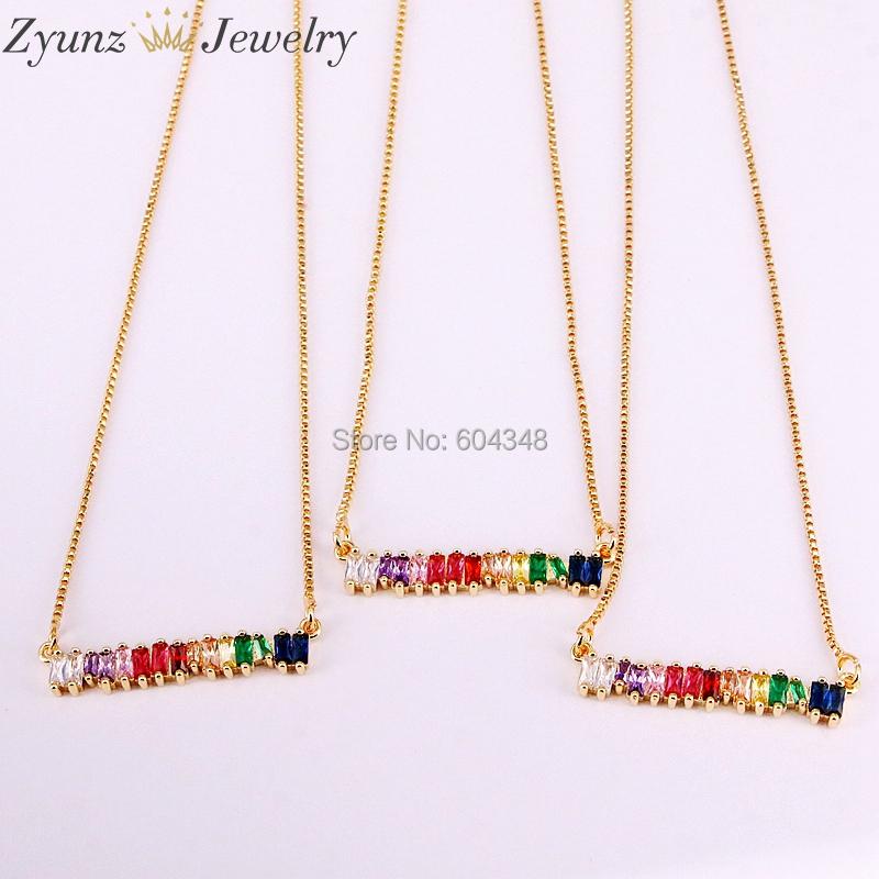 

Pendant Necklaces 10PCS ZYZ333-5114 Red Green Blue Cz Charm Delicate Necklace Choker Colorful Rainbow Baguette Cubic Zirconia Drop