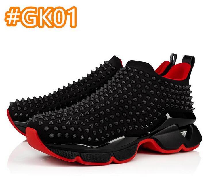 

Designer Sneaker Men Red Bootom Trainers Leather Fashion Shoes Trainer Black Flat Booties Top Sneakers With Box, Color 14