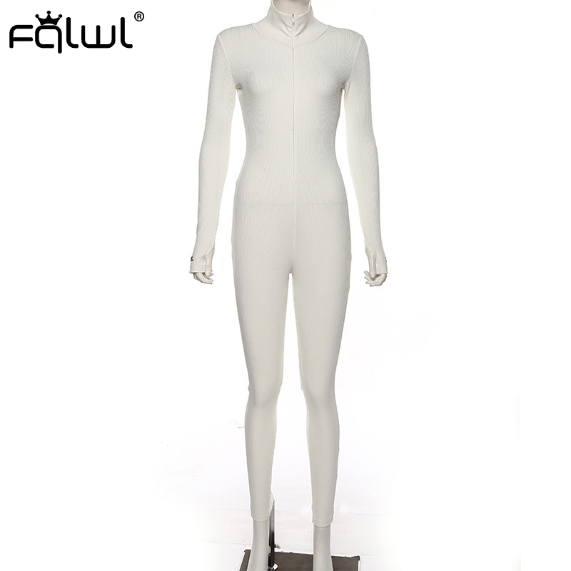 

2021fqlwl streetwear white black knitted bodycon jumpsuit women overalls 2021 long sleeve skinny rompers womens jumpsuit female, Black;white