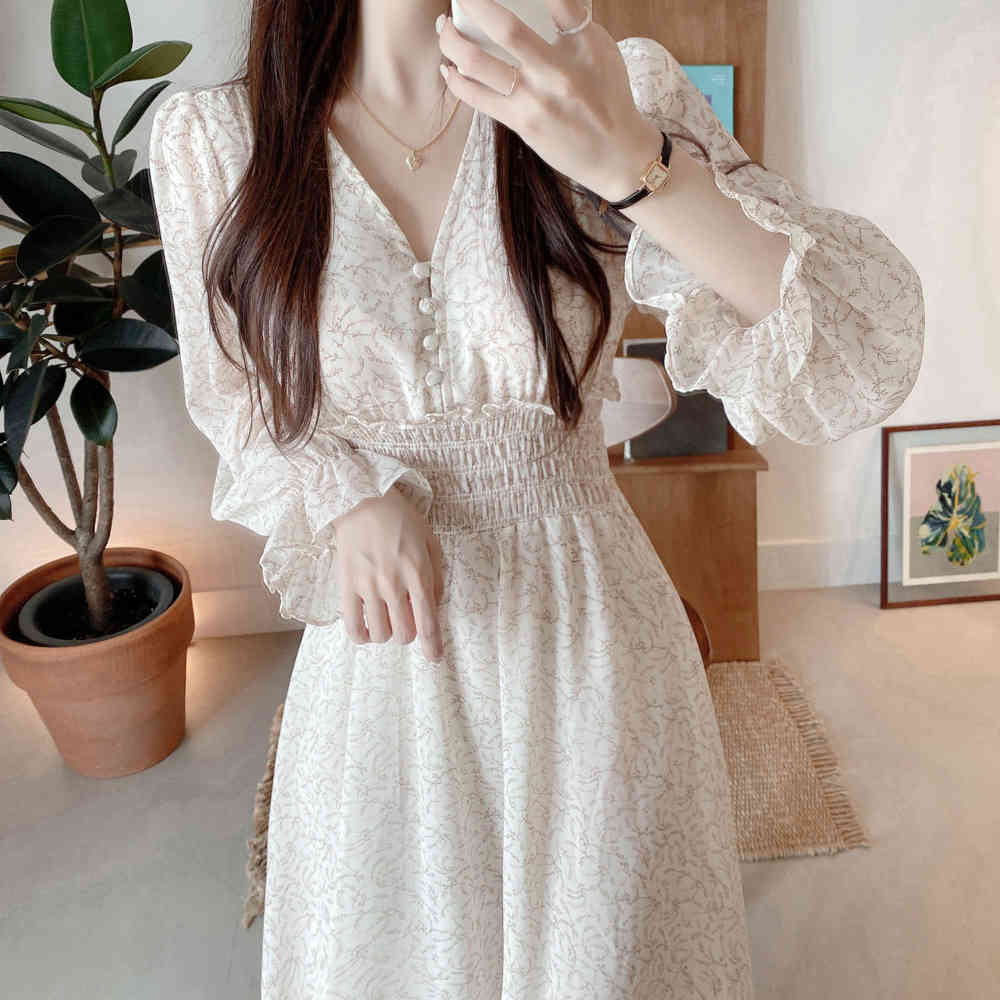 S-XL Plus Size Spring womens Girls Chiffon Female Vintage Dress Party oversize long Sleeve Women Dresses Robe Vestido 210417Z