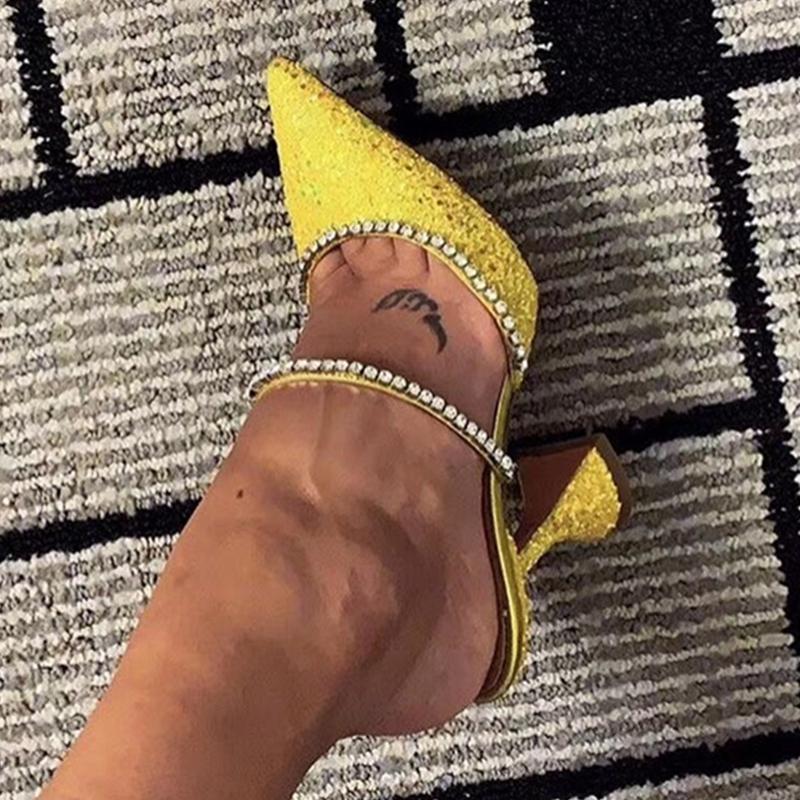 

Slippers Summer Women Sandals Square Toe Rhinestone Crystal Silds Narrow Band Ankle Buckle Strap Gladiator Elegant Wedding Shoes, As photo show