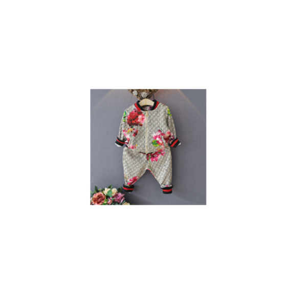 

New 2021 Spring and Autumn Fashion Letter Style Kid Clothes Boy Girl Stitching Flower Sports Jacket and Pants Suit, White