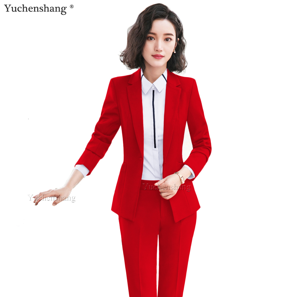 

Women's Suits & Blazers Red Black Blue Women Formal Blazer and Pant Suit With Slanted Pockets Single Button Jackets Two Pieces Set For Offic, Wine 2 piece set